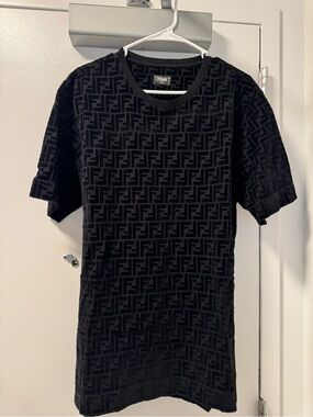 Fendi Black Velvet FF Monogram Short Sleeve Tee